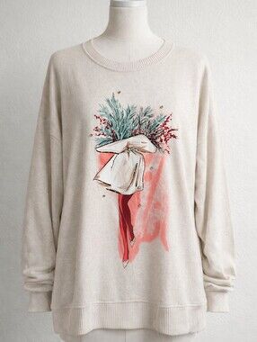 Love Beige Sweatshirt with Red Accent Illustration
